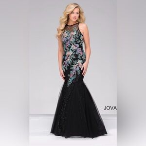 Jovani Embroidered Mermaid Prom Dress Black Floral Pageant Formal Gown 12